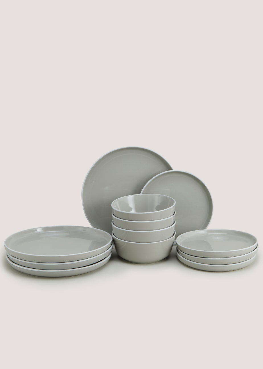 12 Piece Grey Lipped Dinner Set