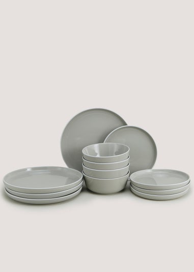 12 Piece Grey Lipped Dinner Set