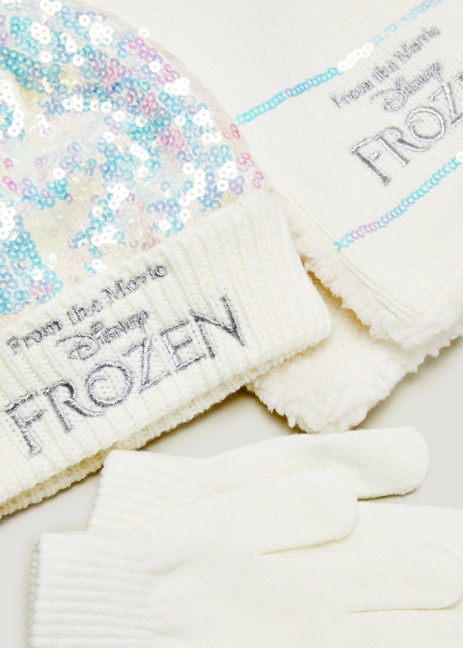 Girls Cream Disney Frozen Hat Scarf & Gloves Set (3-10yrs)