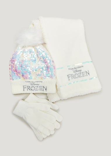 Girls Cream Disney Frozen Hat Scarf & Gloves Set (3-10yrs)
