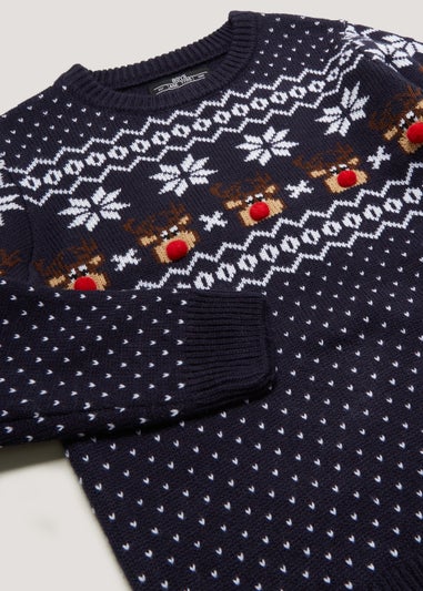 Kids Navy Reindeer Novelty Christmas Jumper (4-13yrs)