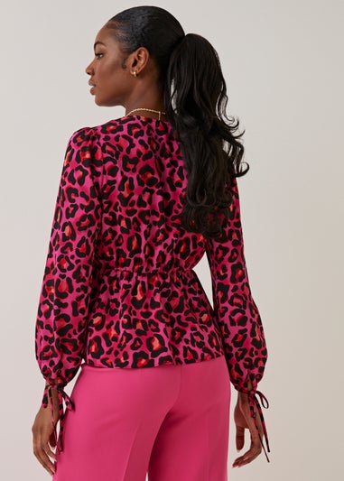 Be Beau Pink Animal Print V-Neck Top