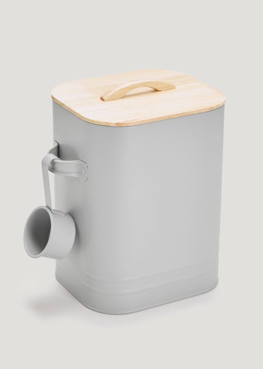 Grey Laundry Powder Tin With Wooden Lid & Scoop (25cm x 23cm x 14.5cm)