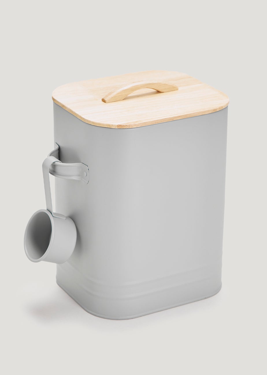 Grey Laundry Powder Tin With Wooden Lid & Scoop (25cm x 23cm x 14.5cm)