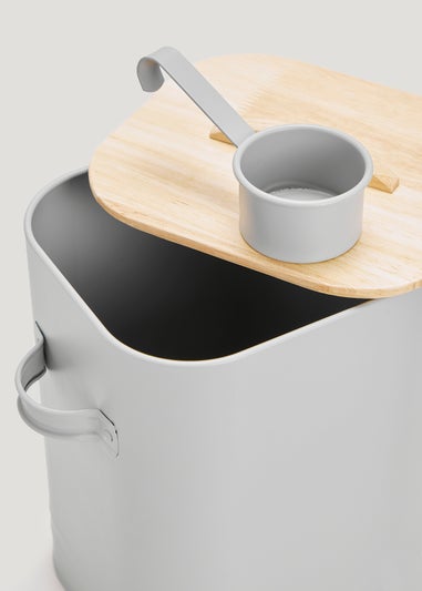 Grey Laundry Powder Tin With Wooden Lid & Scoop (25cm x 23cm x 14.5cm)