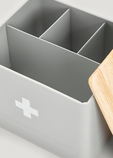 Grey Medical Tin With Wooden Lid (13.5cm x 15.5cm x 18cm)