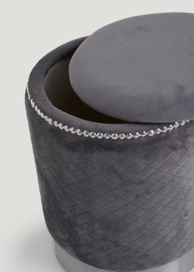 Grey Velvet Storage Pouffe (43cm x 34cm)