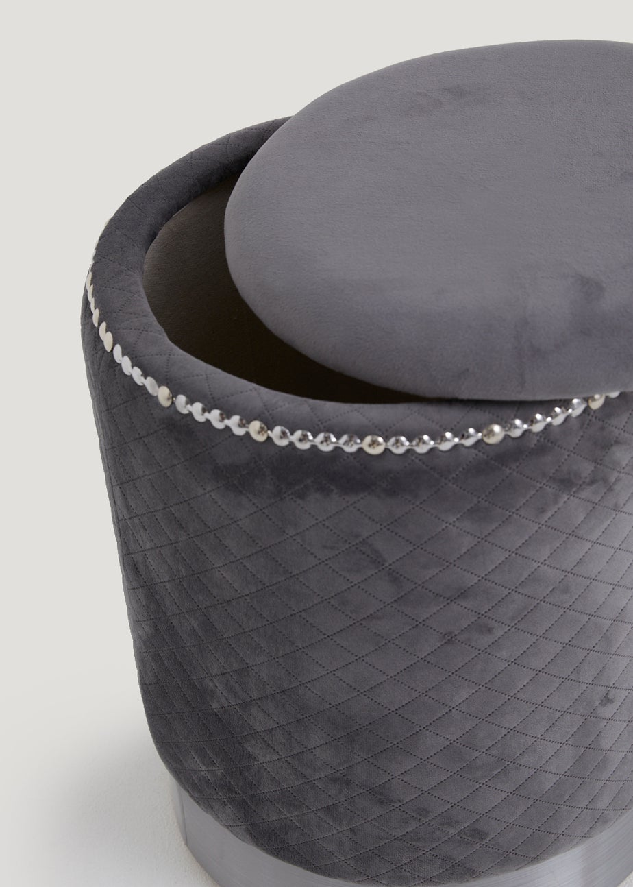 Grey Velvet Storage Pouffe (43cm x 34cm)