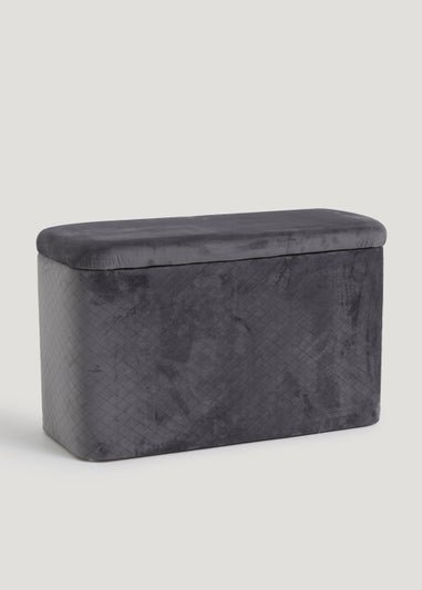 Grey Velvet Storage Ottoman (69cm x 43cm x 34cm)