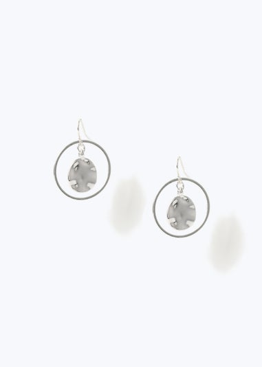 Silver Double Circle Drop Earrings