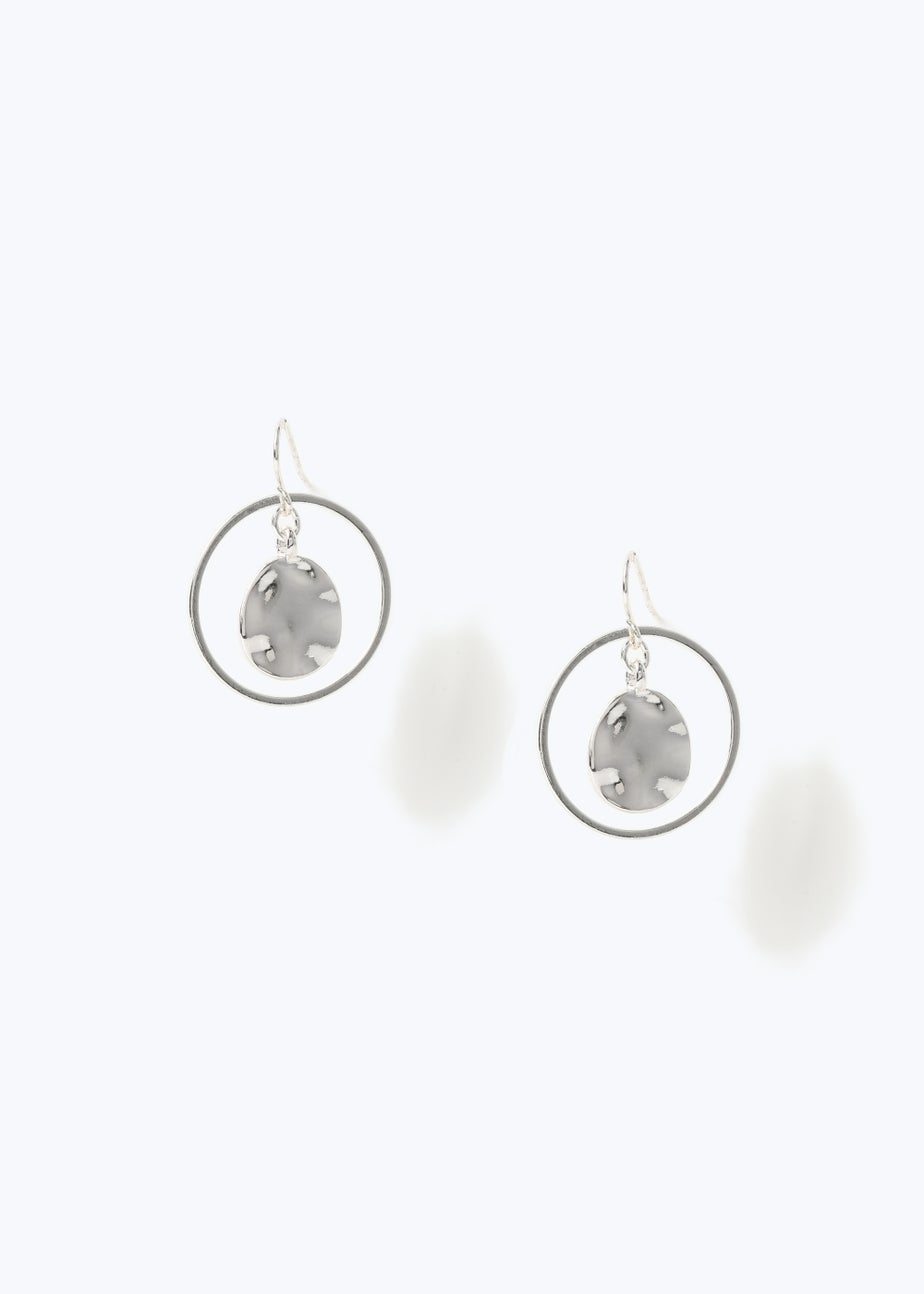 Silver Double Circle Drop Earrings