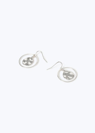 Silver Double Circle Drop Earrings