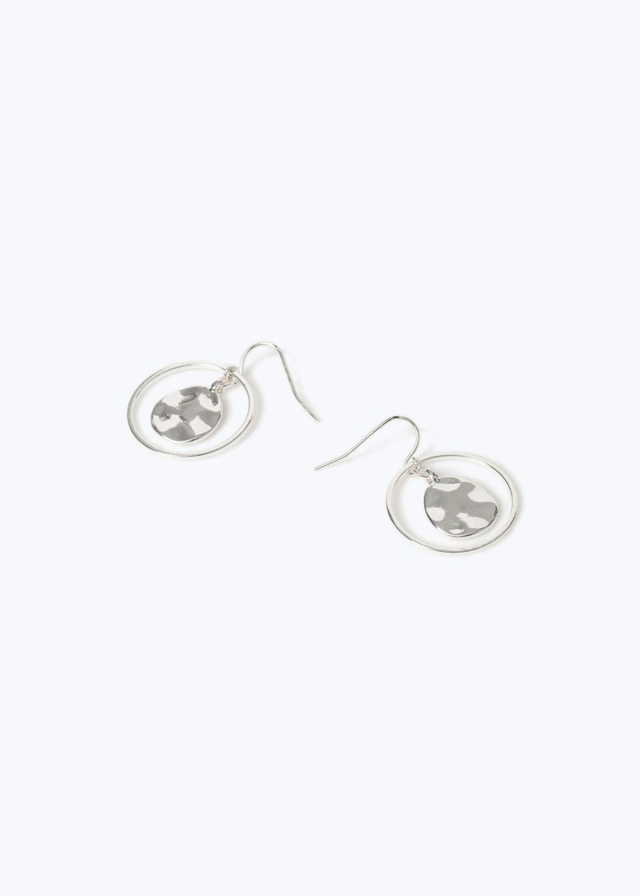 Silver Double Circle Drop Earrings