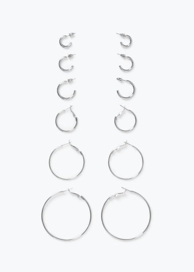 6 Pack Silver Gradual Hoop Earrings