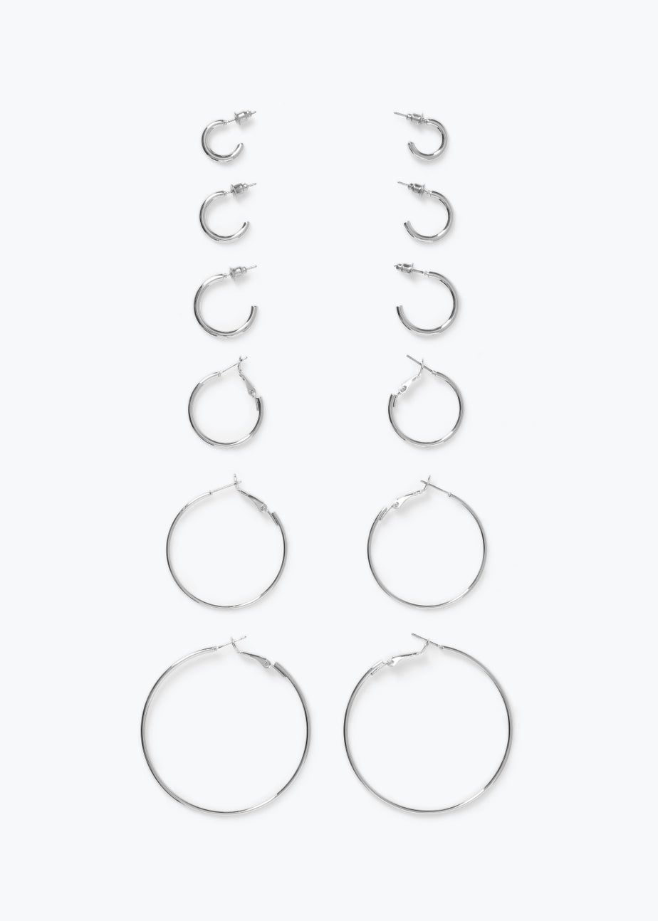 6 Pack Silver Gradual Hoop Earrings