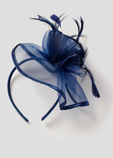 Navy Flower Net Headband Fascinator