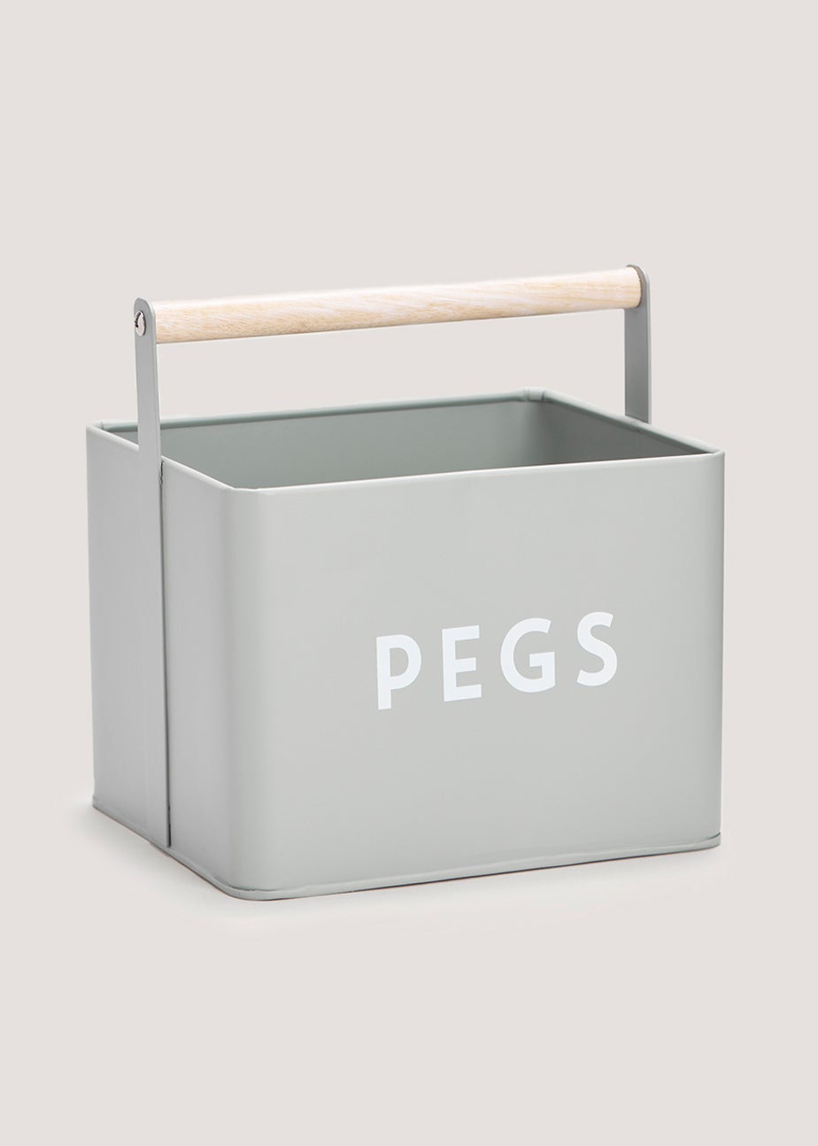 Grey Metal Peg Tin (19cm x 18cm x 15cm)