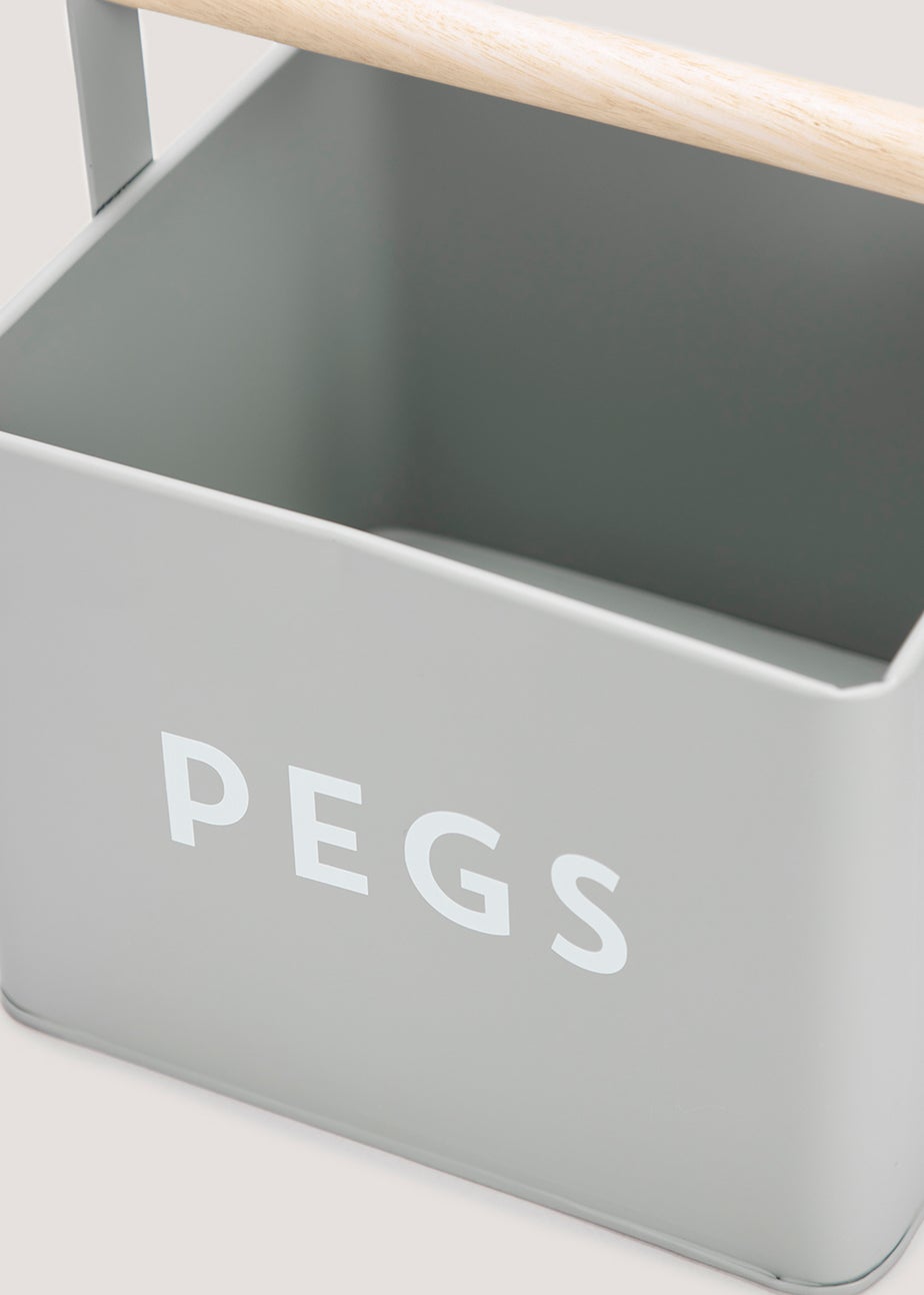 Grey Metal Peg Tin (19cm x 18cm x 15cm)