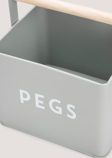 Grey Metal Peg Tin (19cm x 18cm x 15cm)