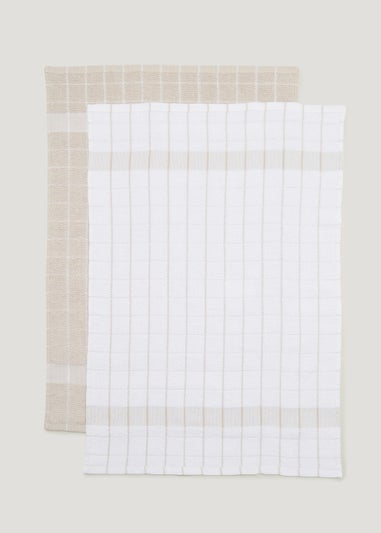 2 Pack Natural Check Jumbo Terry Tea Towels (50cm x 70cm)