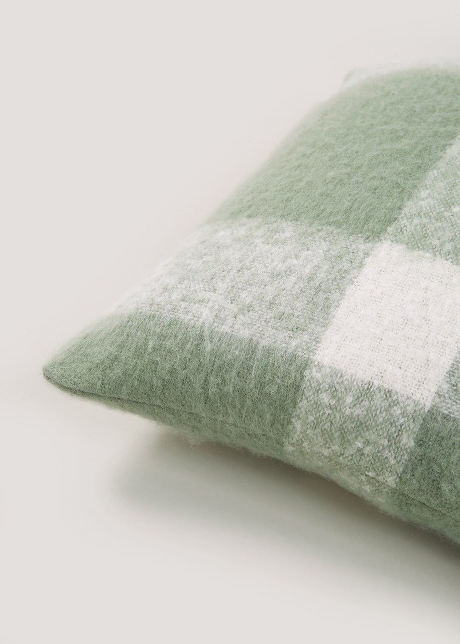 Green Check Faux Mohair Cushion (43cm x 43cm)