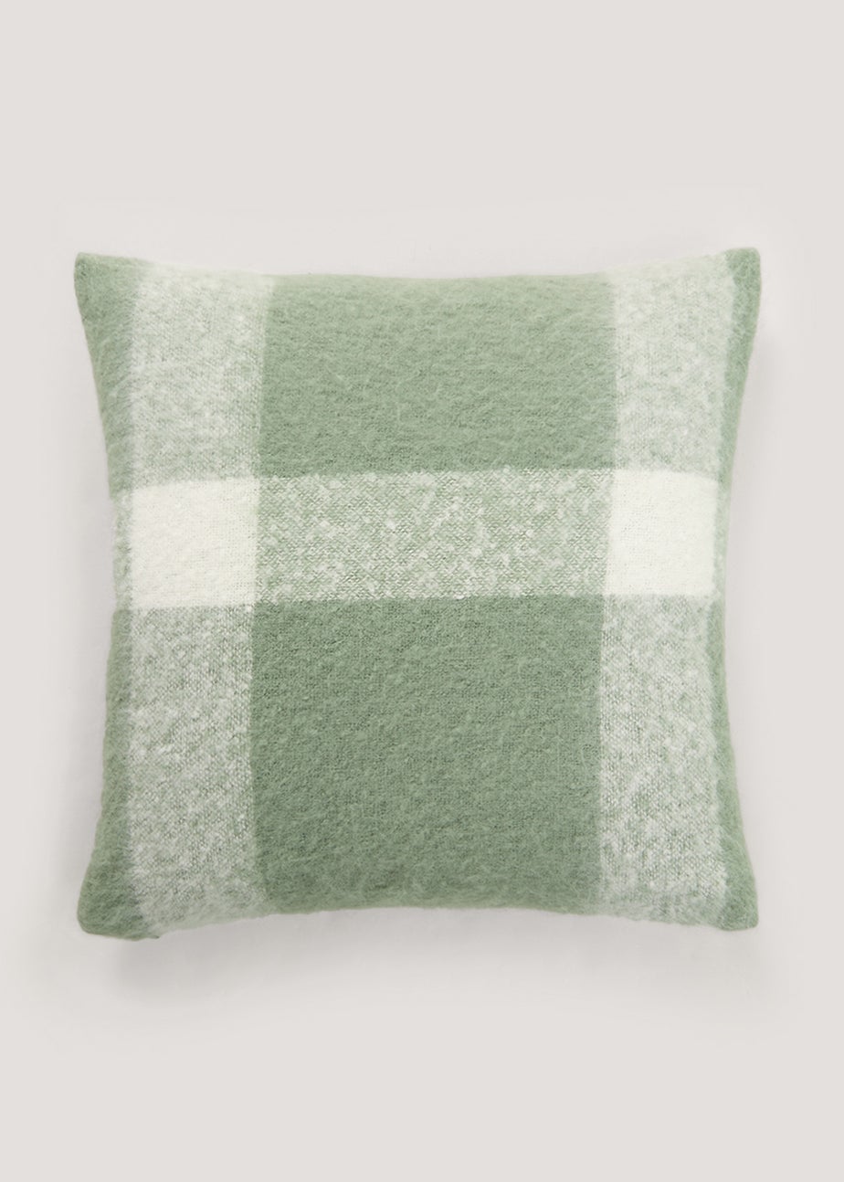 Green Check Faux Mohair Cushion (43cm x 43cm)