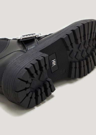 Head Over Heels Black Diamante Brooch Ankle Boots