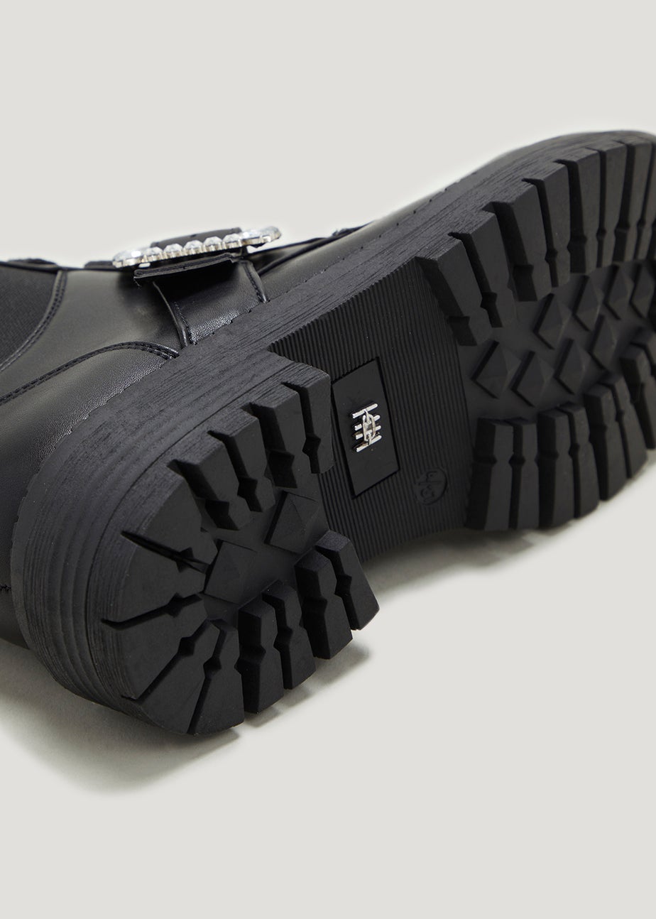 Head Over Heels Black Diamante Brooch Ankle Boots