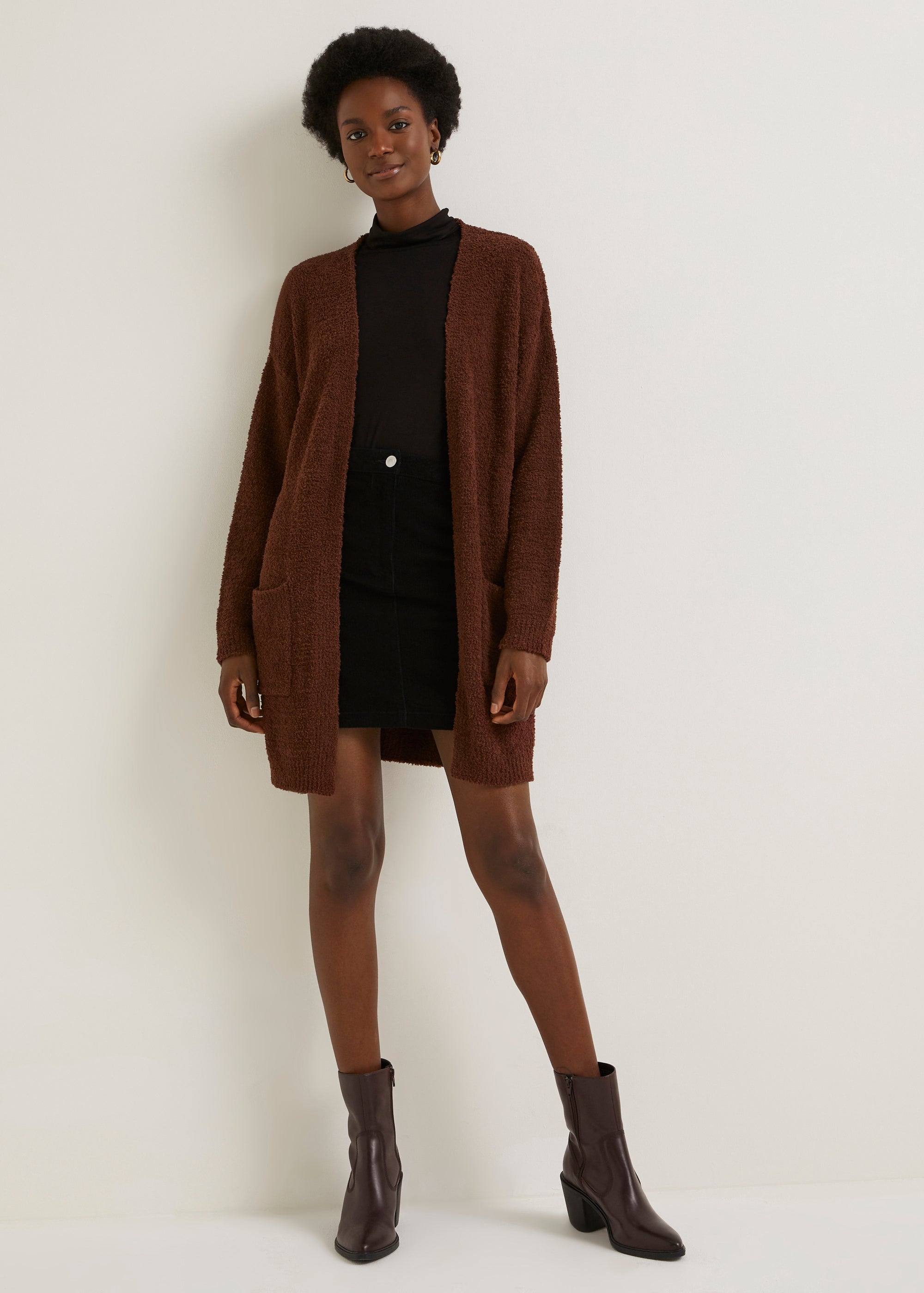 Brown Soft Yarn Longline Cardigan - Matalan