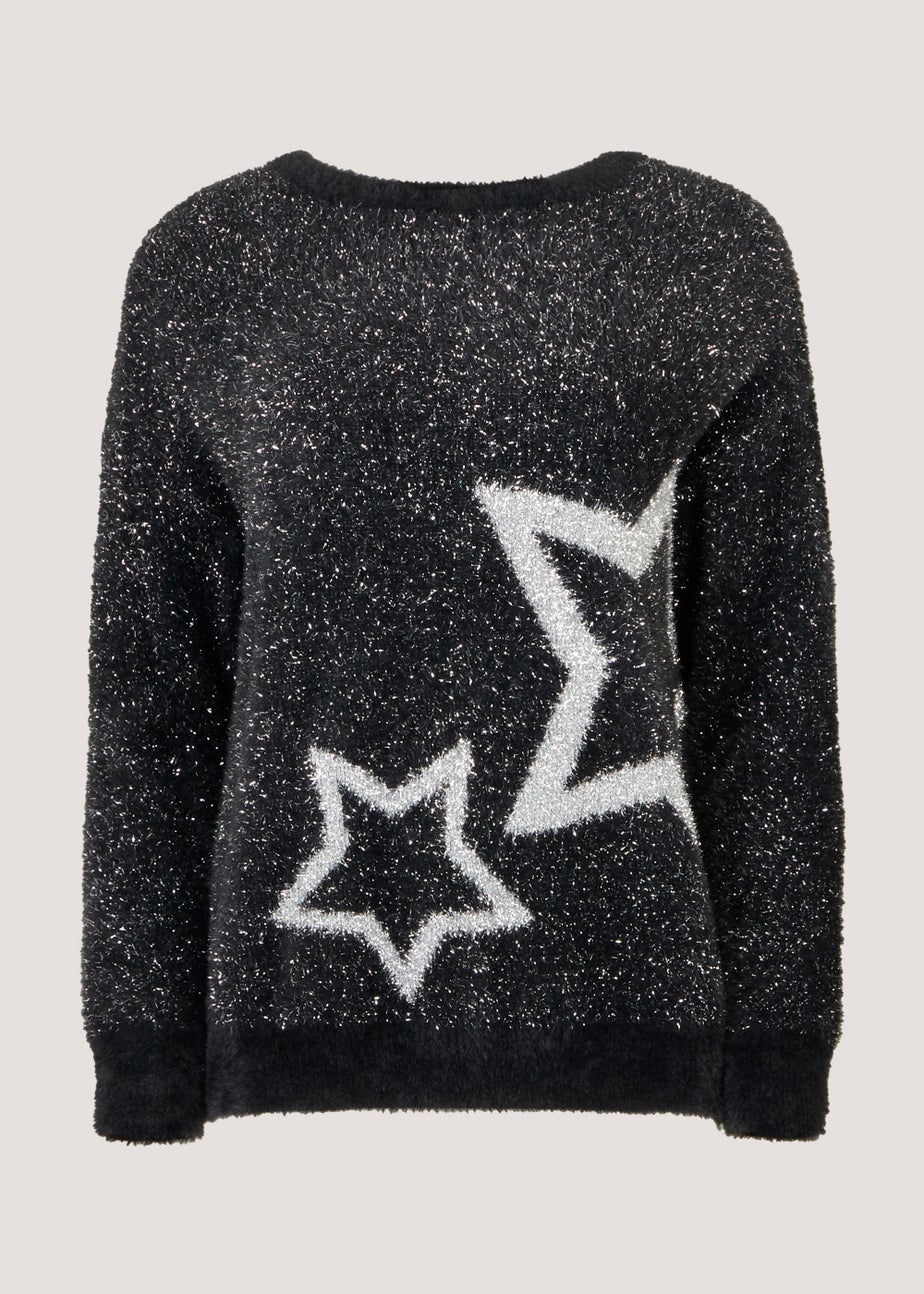 Black Star Tinsel Christmas Jumper