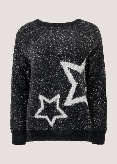Black Star Tinsel Christmas Jumper