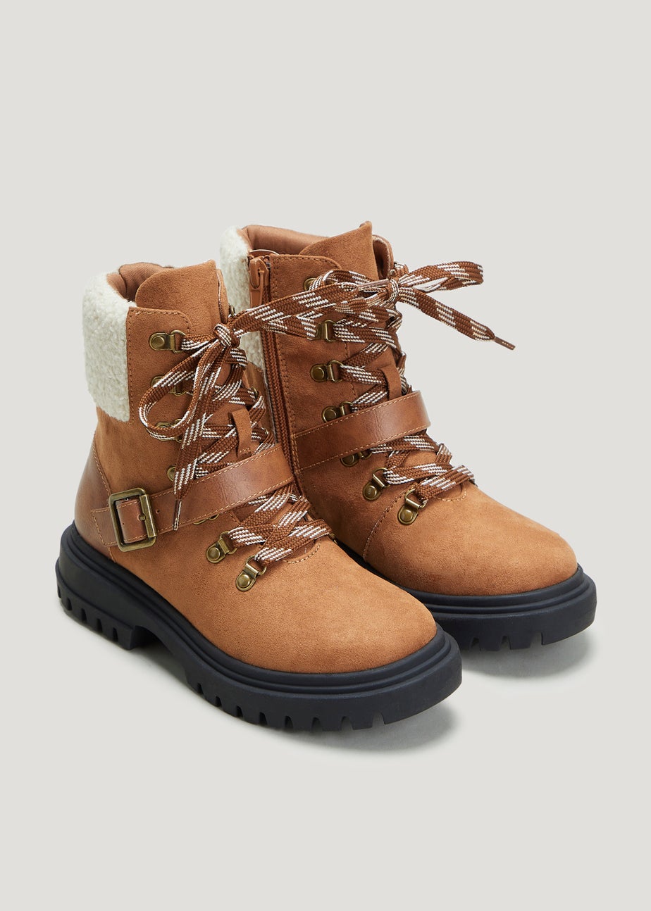 Girls Tan Faux Fur Hiker Boots (Younger 10-Older 5)