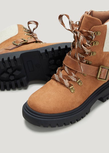 Girls Tan Faux Fur Hiker Boots (Younger 10-Older 5)