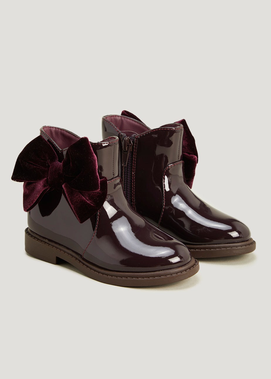 Girls Burgundy Patent Bow Boots (Younger 4-12) Matalan