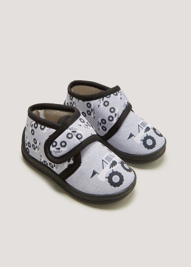 Boys Grey Monster Truck Slippers (Younger 4-12)
