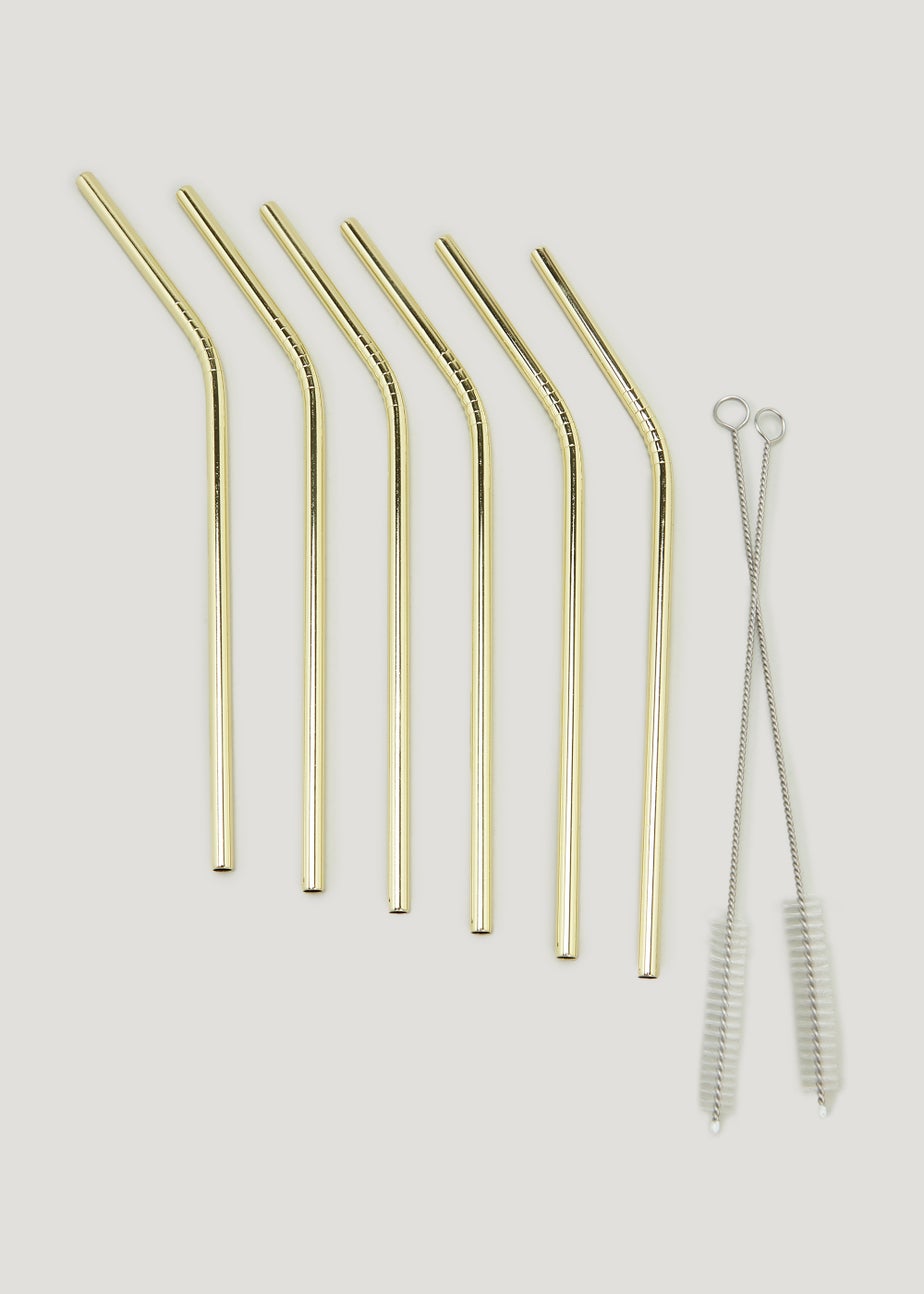 6 Pack Gold Metal Straws Set