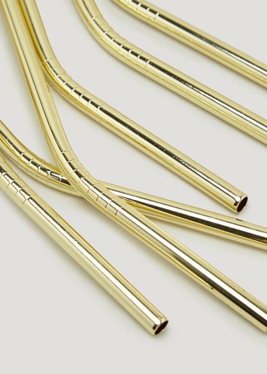 6 Pack Gold Metal Straws Set