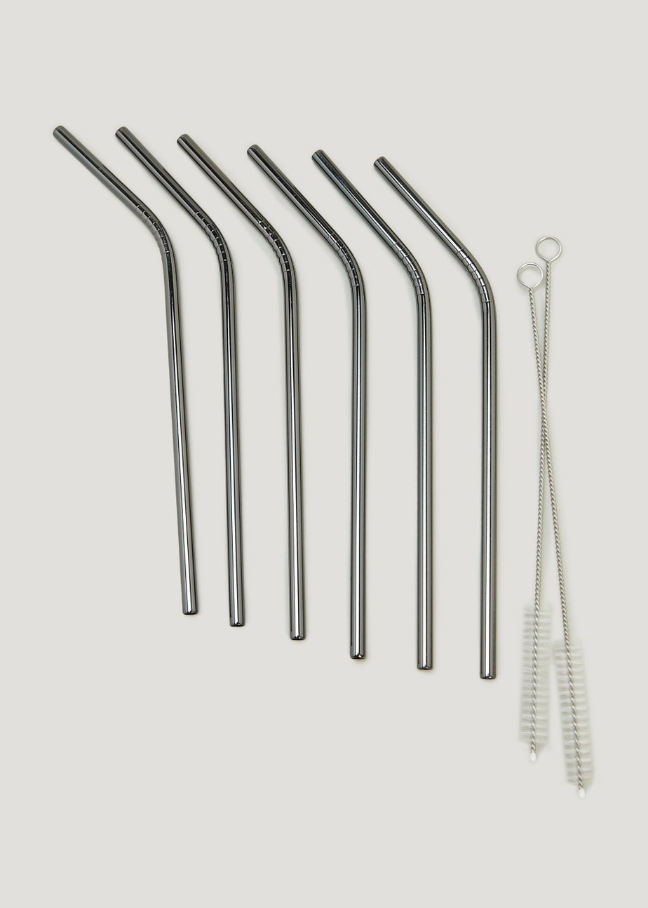 6 Pack Silver Metal Straws Set
