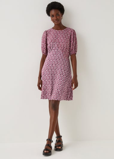 Pink Floral Print Tea Dress