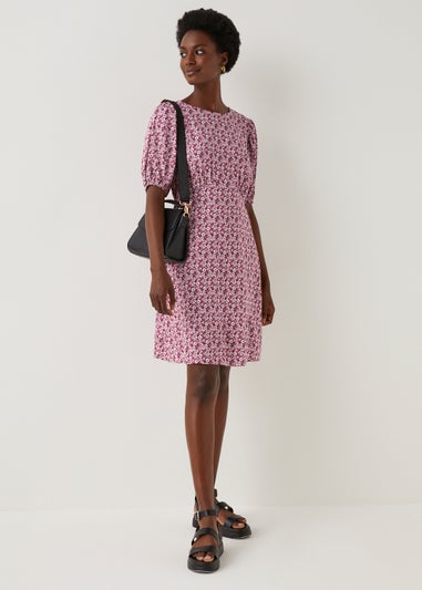 Pink Floral Print Tea Dress