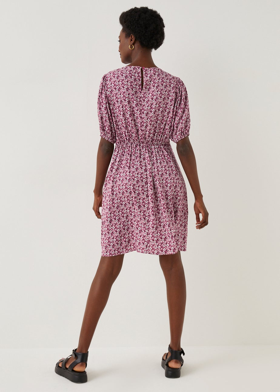 Pink Floral Print Tea Dress