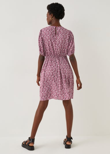 Pink Floral Print Tea Dress