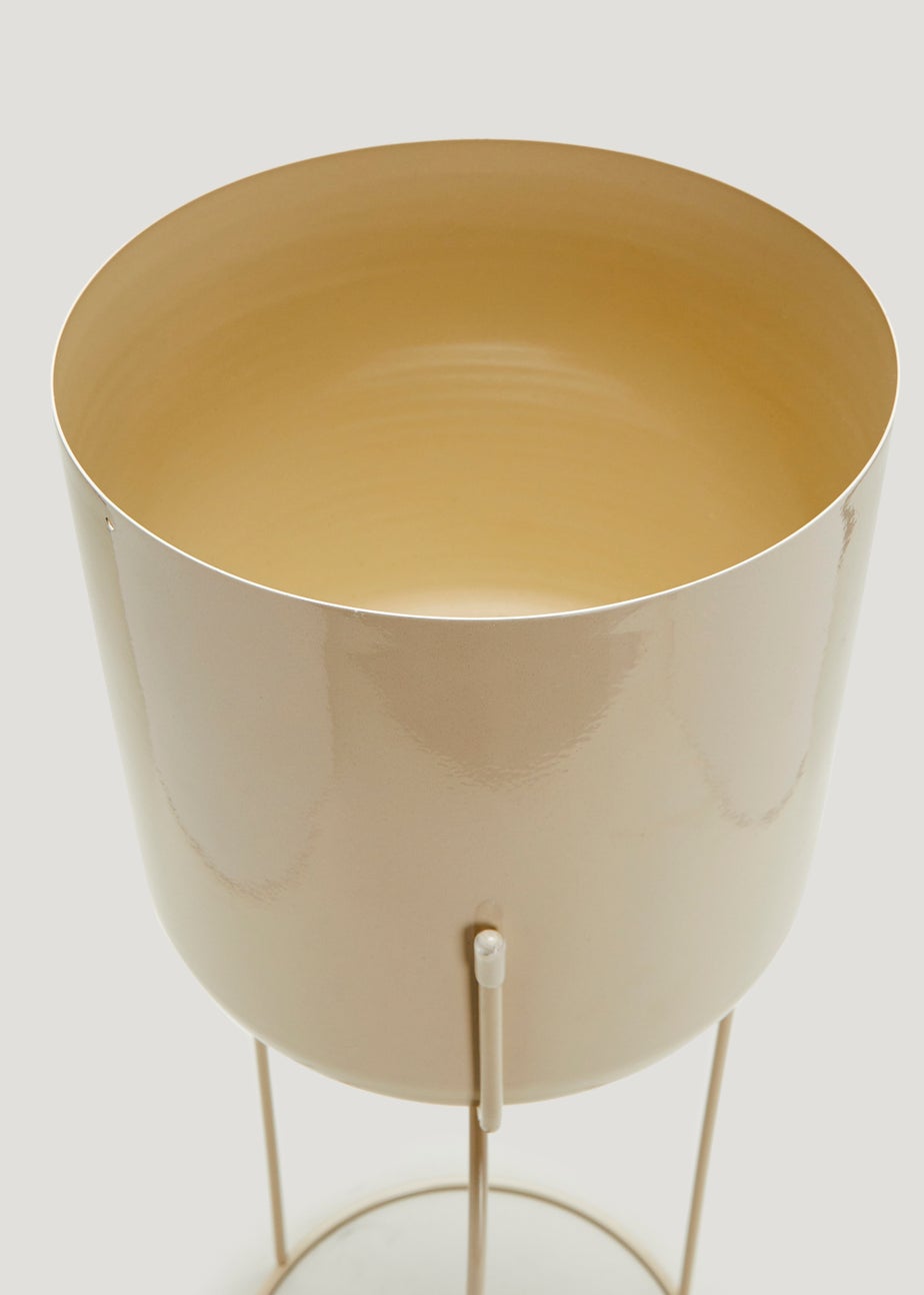 Beige Medium Rounded Metal Planter (18cm x 18cm x 45cm)