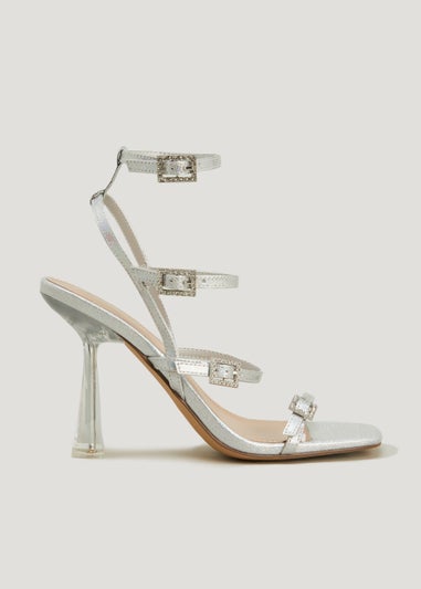 Be Beau Silver Buckle Strap Heels