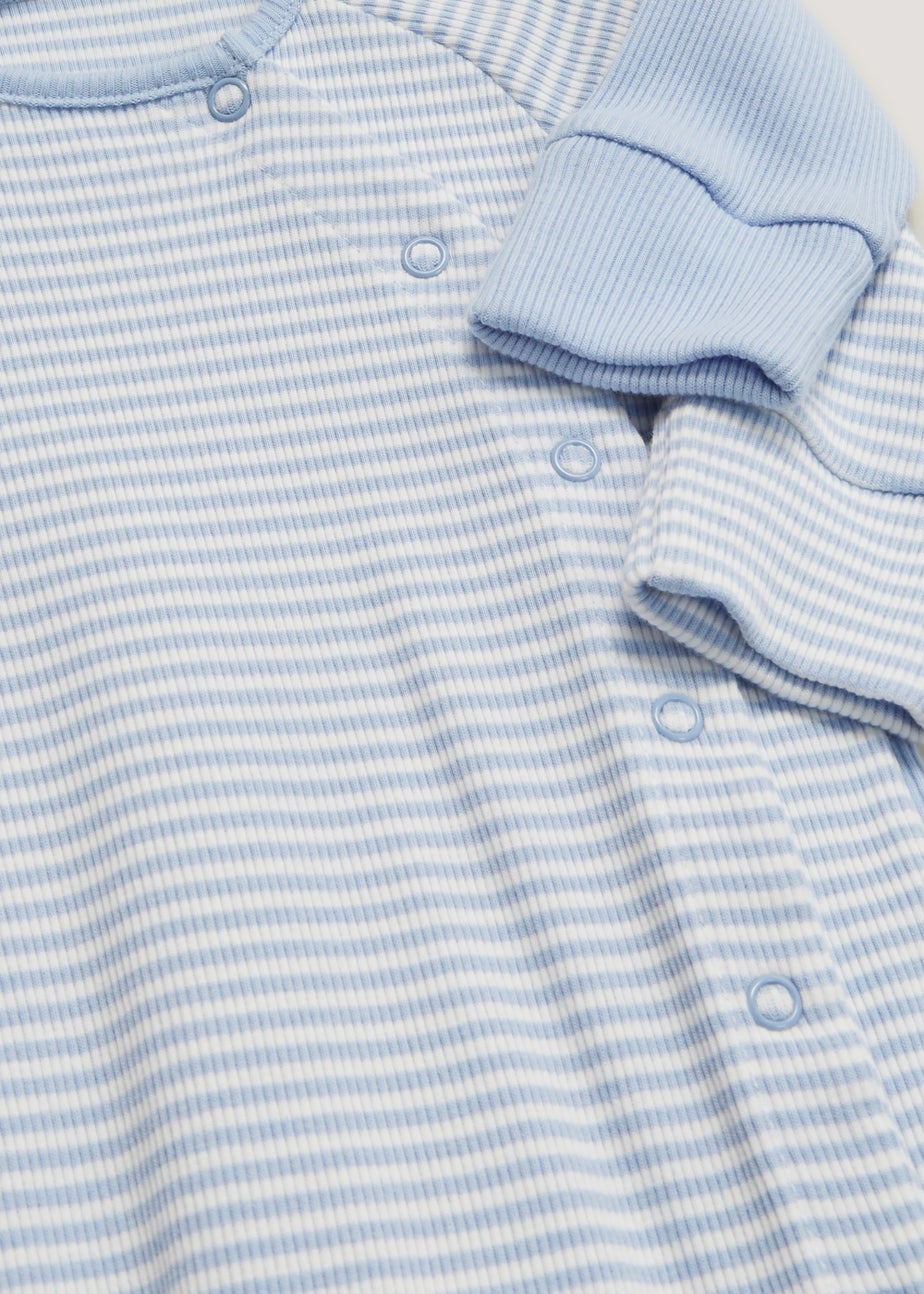 Baby 2 Pack Blue Ribbed Sleepsuits (Newborn-12mths)