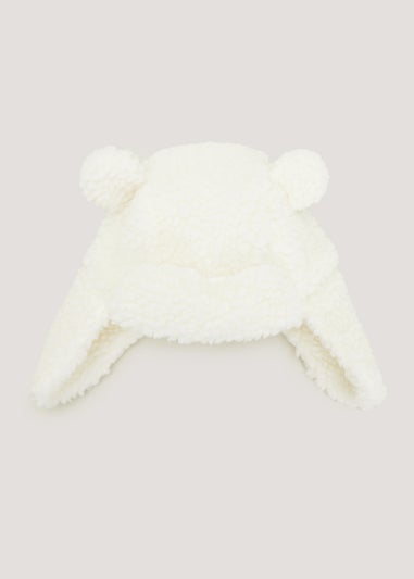 Cream Teddy Fleece Baby Trapper Hat (Newborn-24mths)