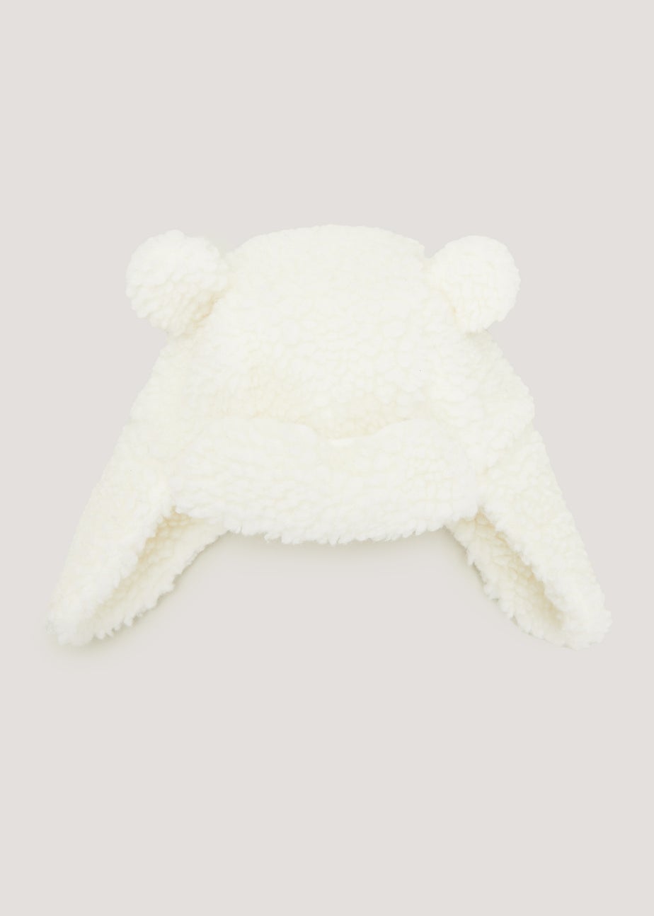 Cream Teddy Fleece Baby Trapper Hat (Newborn-24mths)