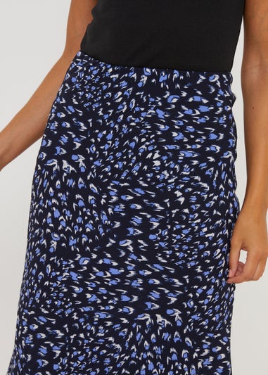 Black Feather Print Midi Skirt