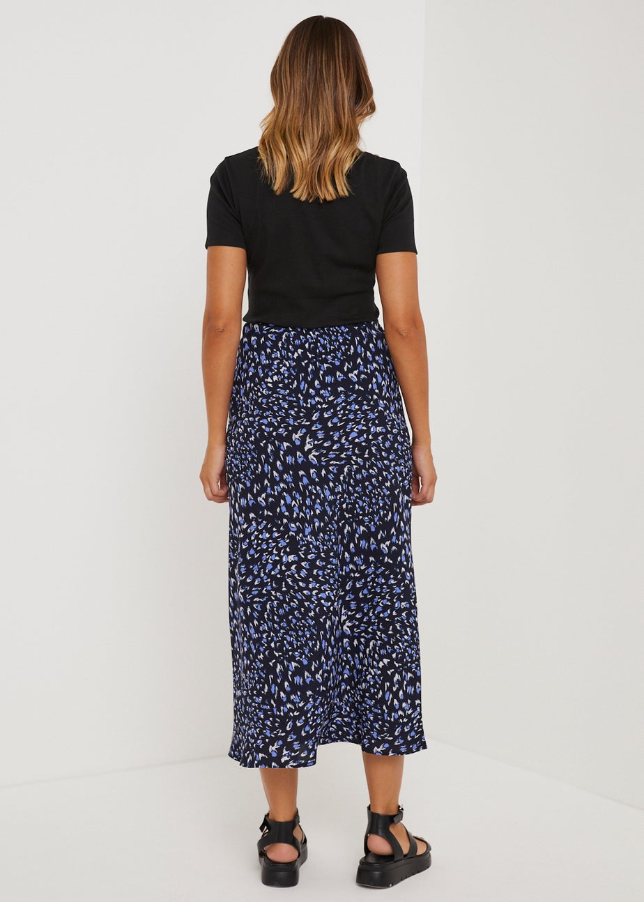 Black Feather Print Midi Skirt