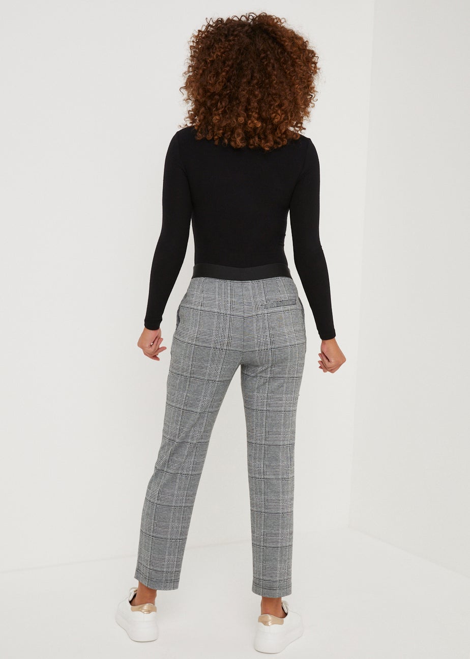 Black Check Elastic Back Trousers